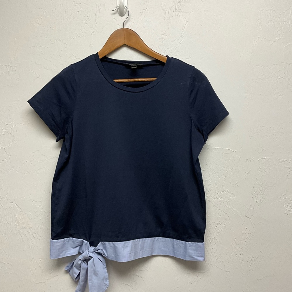 J. Crew Navy Blue and Light Blue Side Tie Boxy Tee